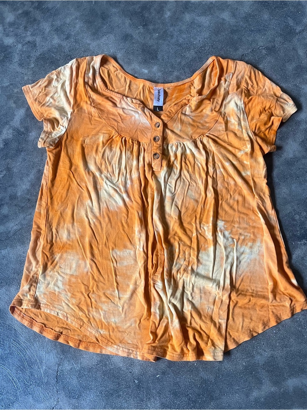 Tie-Dye Short Sleeve Scoop Neck Top - Orange by Beauhuty